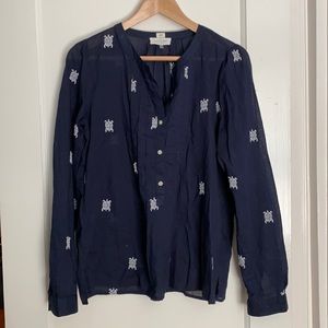 LOFT Navy Blue Softened Shirt White Turtles - S